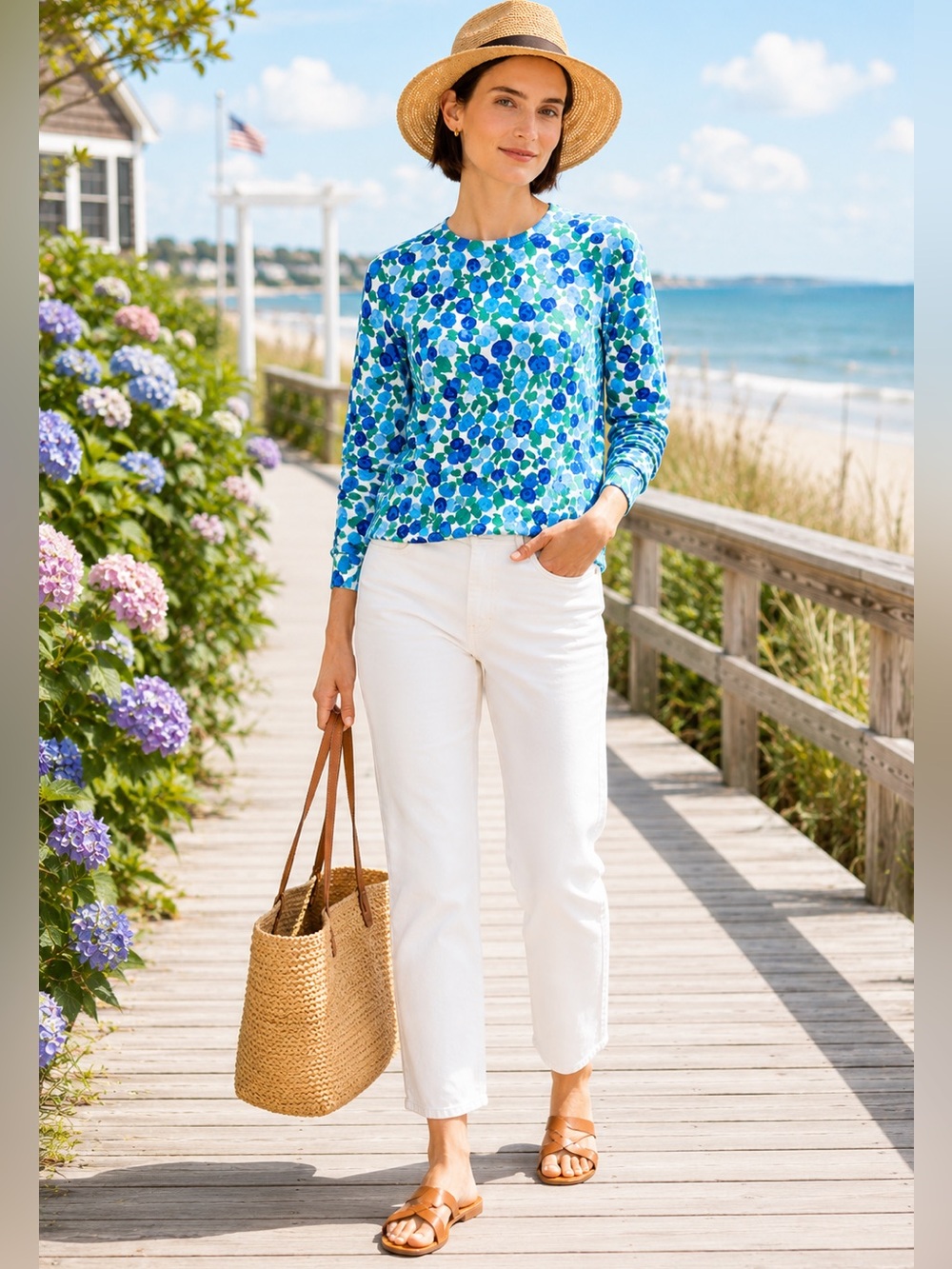 JCrew Margot BlueBerry Floral crew neck Sweater